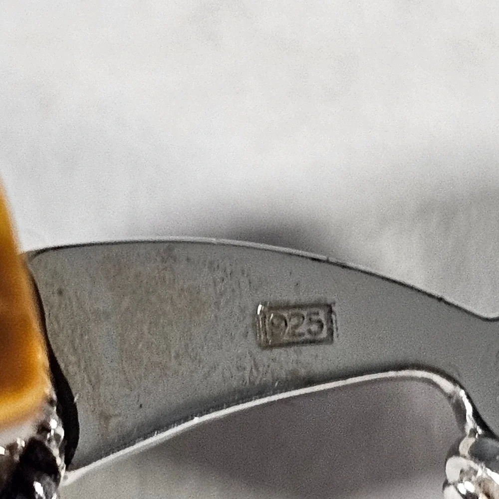 Jan Leslie Cufflinks Mens OS Brown Tigers Eye Sterling Silver 925 Rope Detail